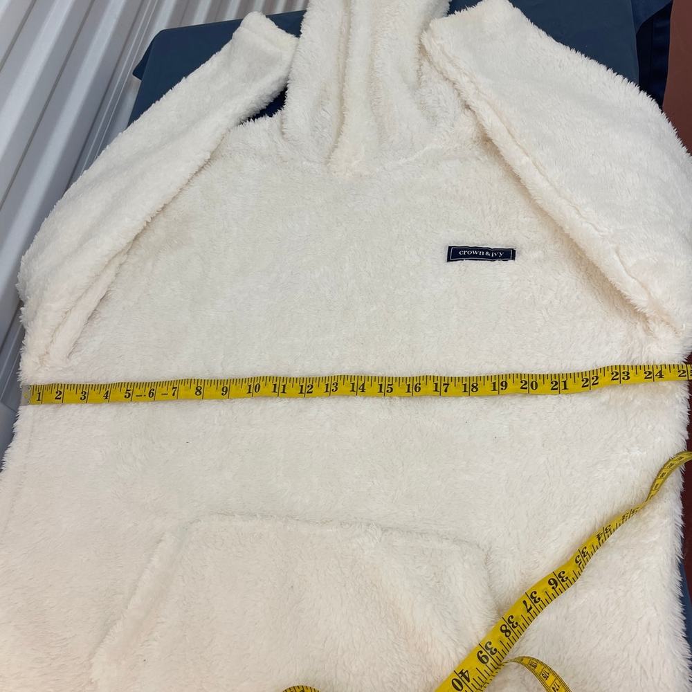 Crown & Ivy Womens Sherpa Hoodie Ivory Dish White Fleece Pullover Large NWT - Picture 7 of 9
